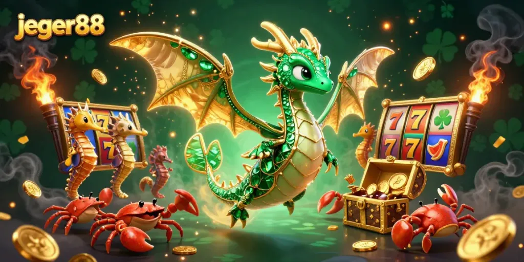 Permainan slot menanti dengan gambar jeger88 dan harta karun berkilau.
