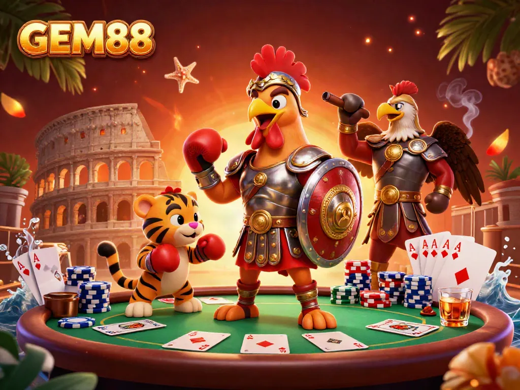 Experience the thrill of gaming at GEM88 with vibrant characters and rich casino elements.
