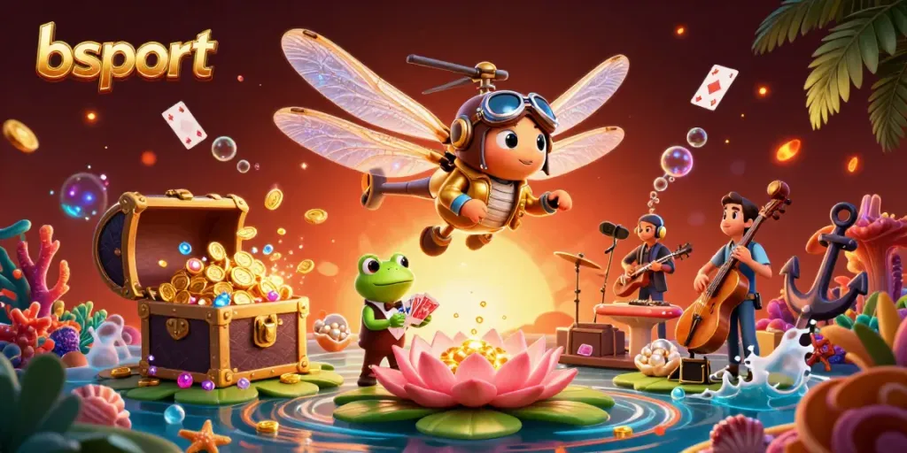 Experience thrilling action at the bsport lily pad casino with a frog croupier dealing cards.