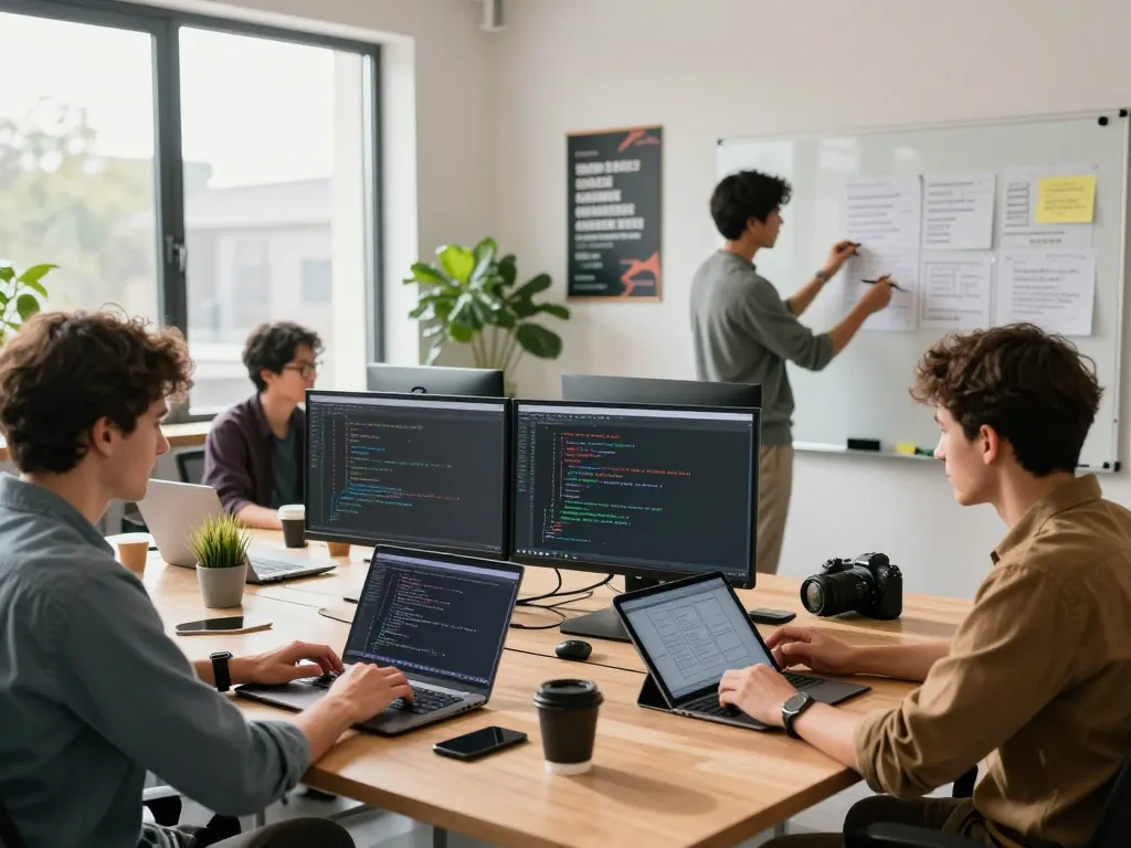 Engaging workspace with developers utilizing crush ai for innovative coding.