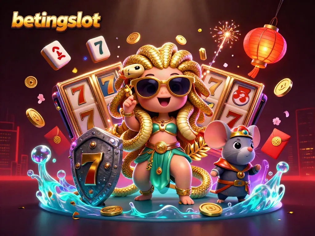 Slot permainan betingslot yang menghibur dengan Medusa dan mouse prajurit di tengah berbagai elemen keberuntungan.