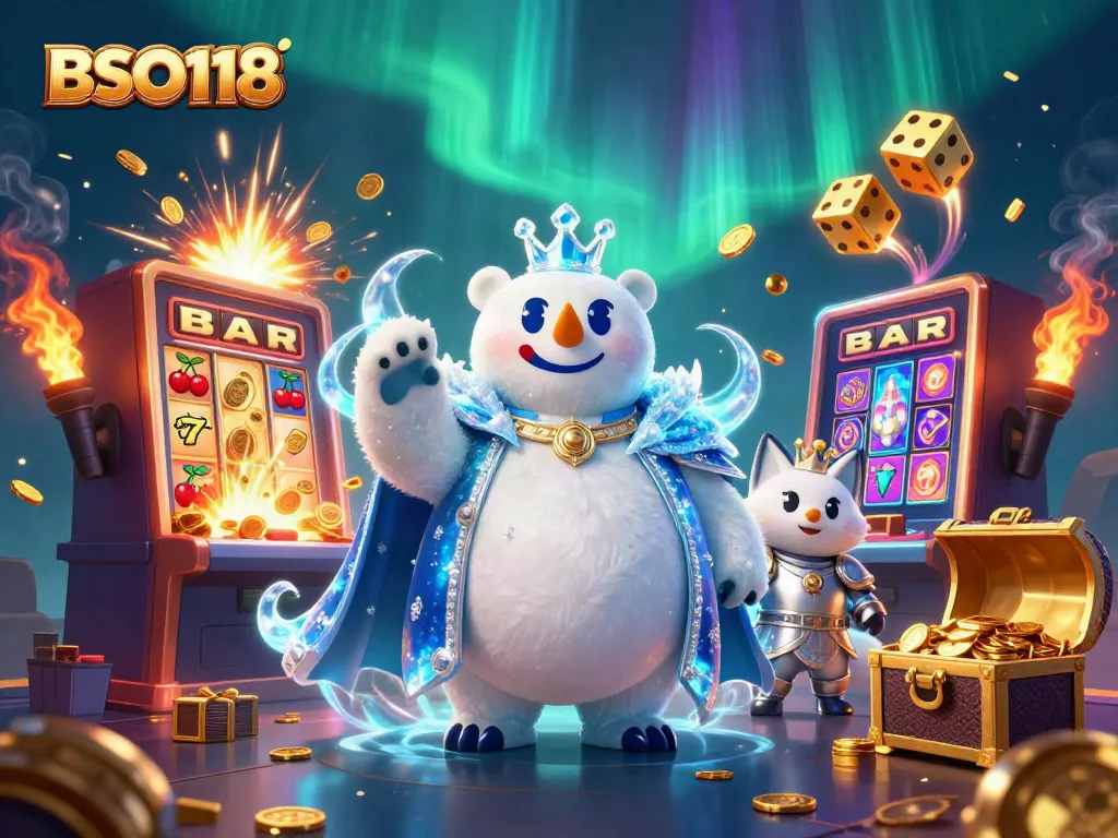 Experience thrilling jackpots at BSO118 with vibrant 3D characters and slot machines.