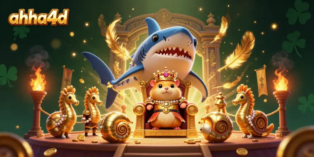 Gambarkan aksi seru di ahha4d dengan raja hamster bermahkota dan penjaga kuda laut di arena judi.