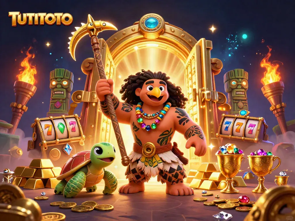 TUTITOTO showcases a thrilling casino scene with vibrant cartoon characters and dazzling game elements.