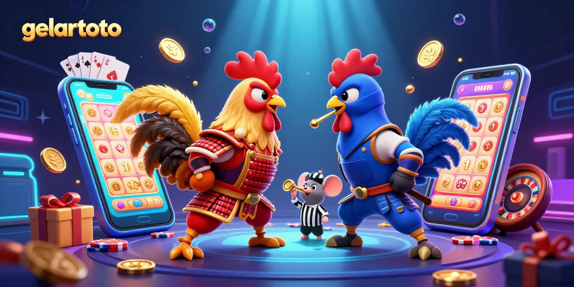 Engage with gelartoto's thrilling lottery standoff between samurai and ninja roosters in dynamic 3D