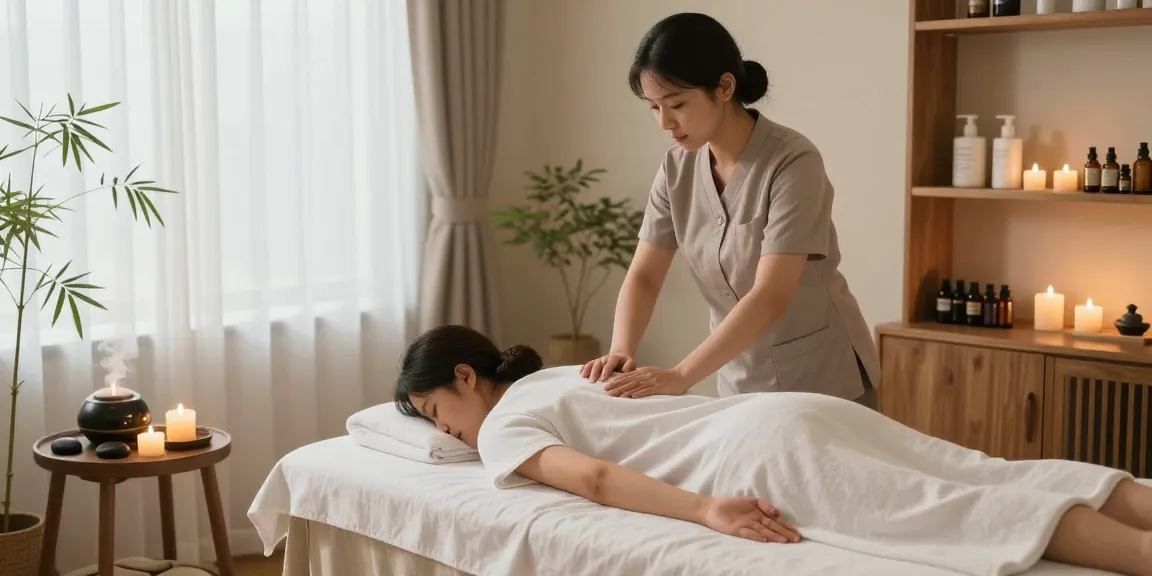 Relaxing 성남출장안마 massage therapy session in a tranquil wellness studio with essential oils.