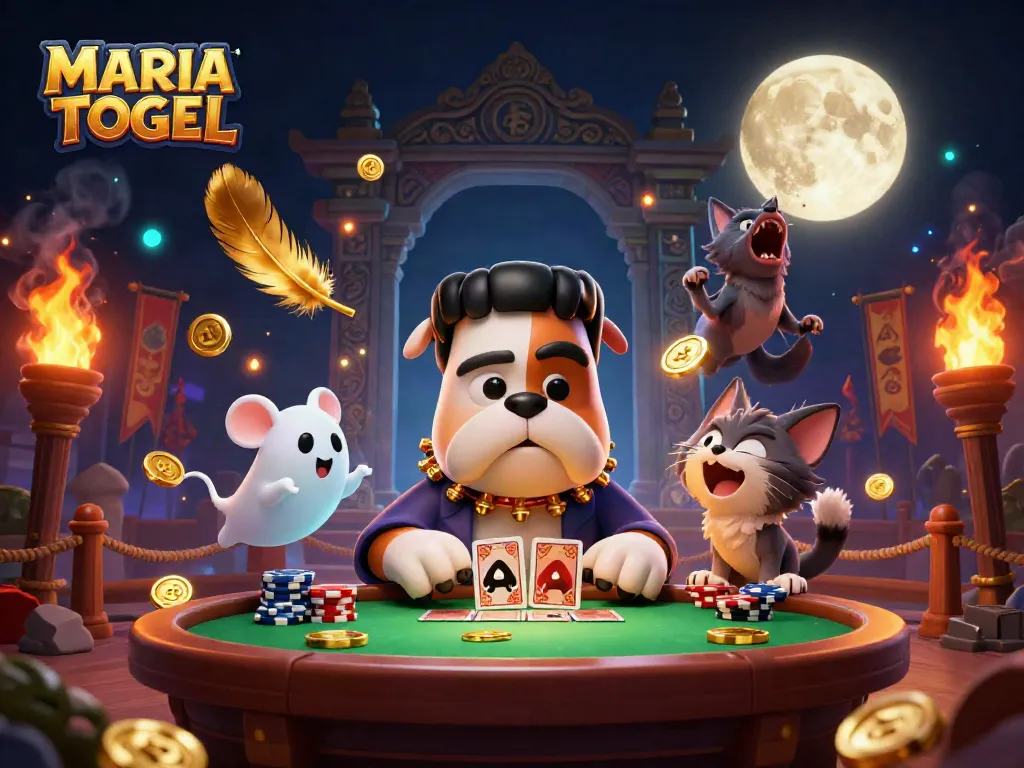 MARIATOGEL offers a thrilling card game scene with vibrant characters and striking casino atmosphere.
