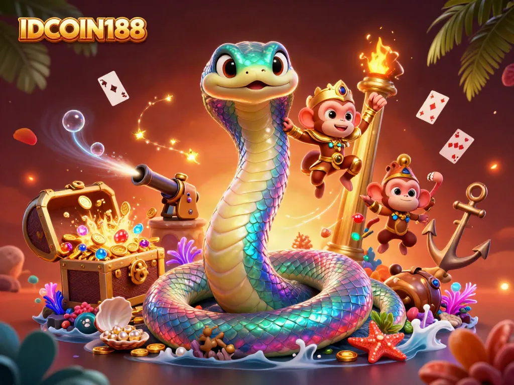 Experience exciting wins at IDCOIN188 with vibrant gambling elements and engaging characters.
