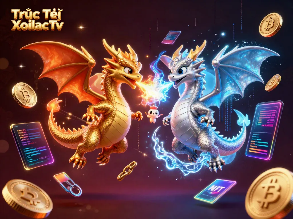 Experience Trực Tiếp XoilacTv with vibrant dragons battling in a cosmic casino realm.
