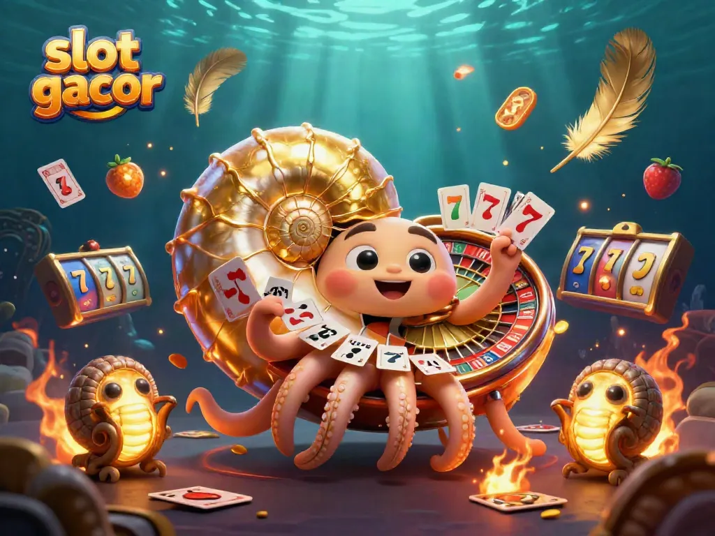 Engage with slot gacor gameplay featuring an ancient nautilus roulette, cards, and vibrant casino visuals.