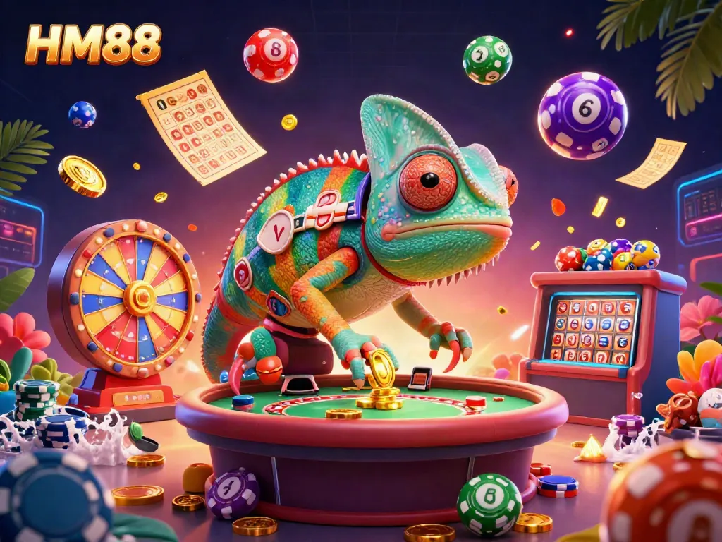 Experience thrilling gameplay at HM88 with a vibrant casino scene overflowing with dynamic lottery balls.