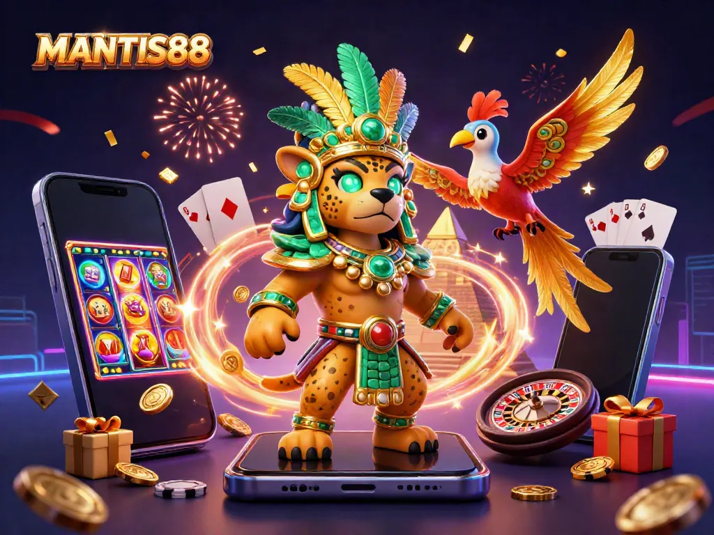 MANTIS88 offers an exciting gaming experience with a vibrant Mayan-themed casino scene.