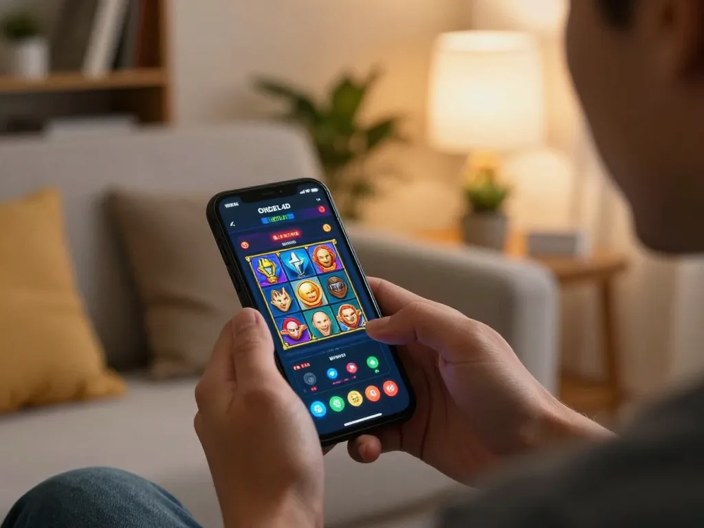 Pemain menikmati permainan slot yang menarik di aplikasi mobile ONDEL4D dalam pengaturan permainan yang nyaman.