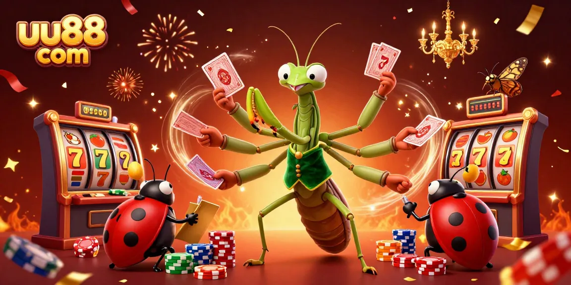 Experience thrilling gaming with uu88 com, featuring a dynamic casino scene with lively characters and slot elements.