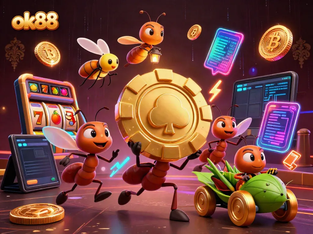 Experience thrilling excitement at ok88 with giant poker chip heist by cartoon ants.