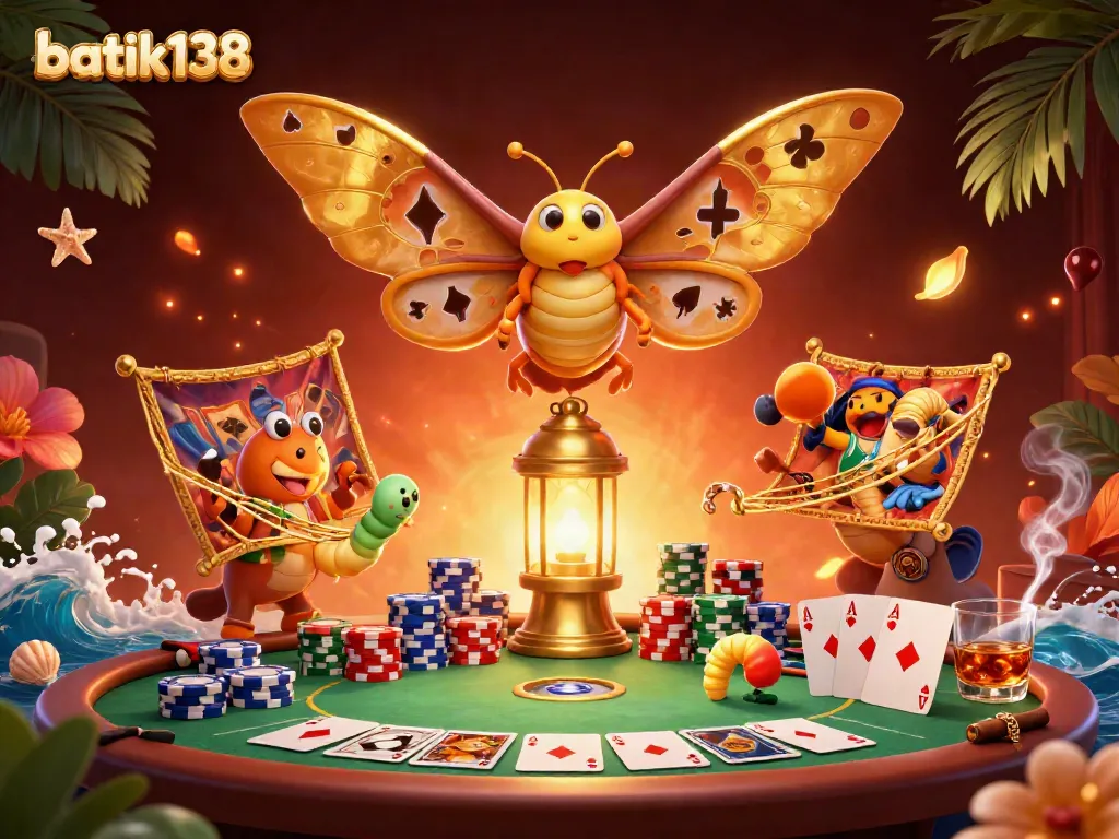 Aksi memikat batik138 dengan kupu-kupu atlas 3D dan elemen game kasino menghadirkan suasana permainan yang menarik.