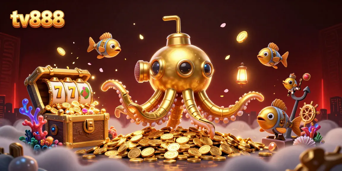 Experience thrilling slots at tv888 with a vibrant underwater casino scene full of gold coins!