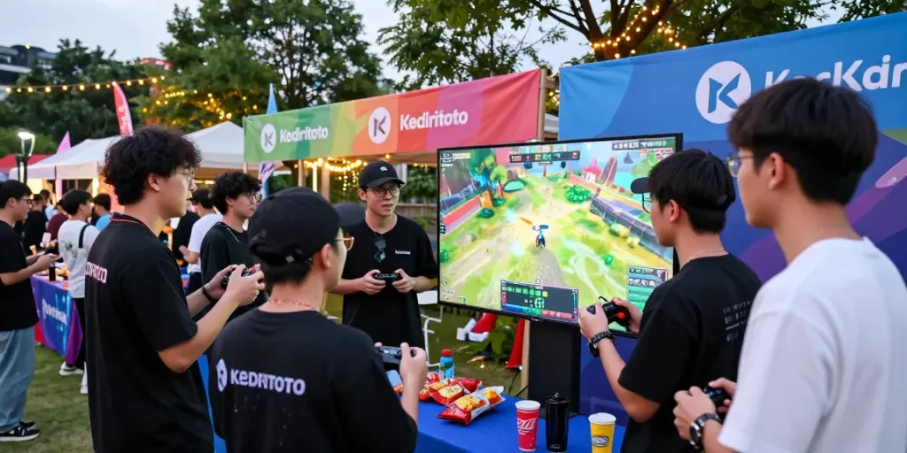 Acara gaming Kediritoto dengan kerumunan pengunjung yang antusias.