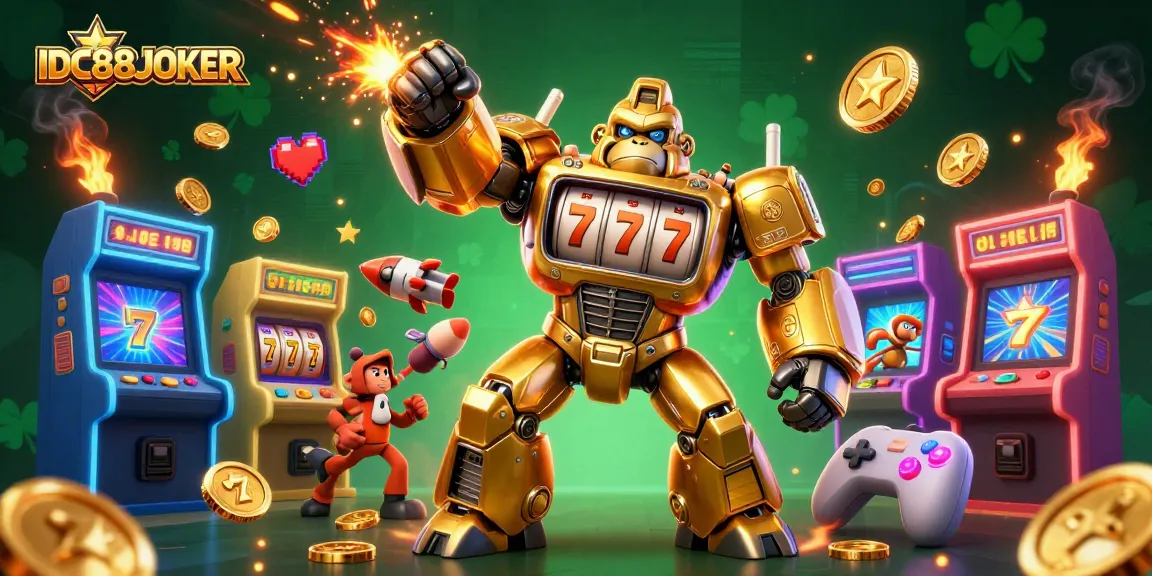 Experience the excitement at IDC88JOKER with a golden mech and vibrant game elements