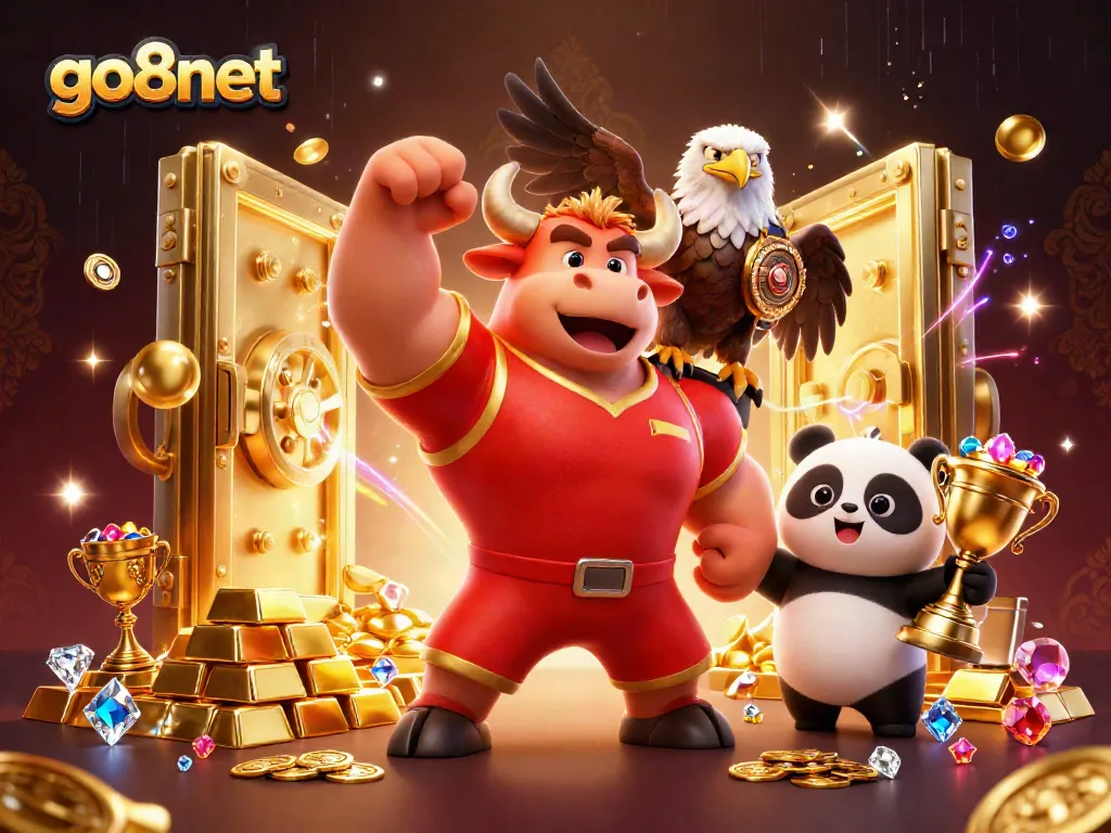Experience the excitement of games at go8net with vibrant characters and casino treasures.