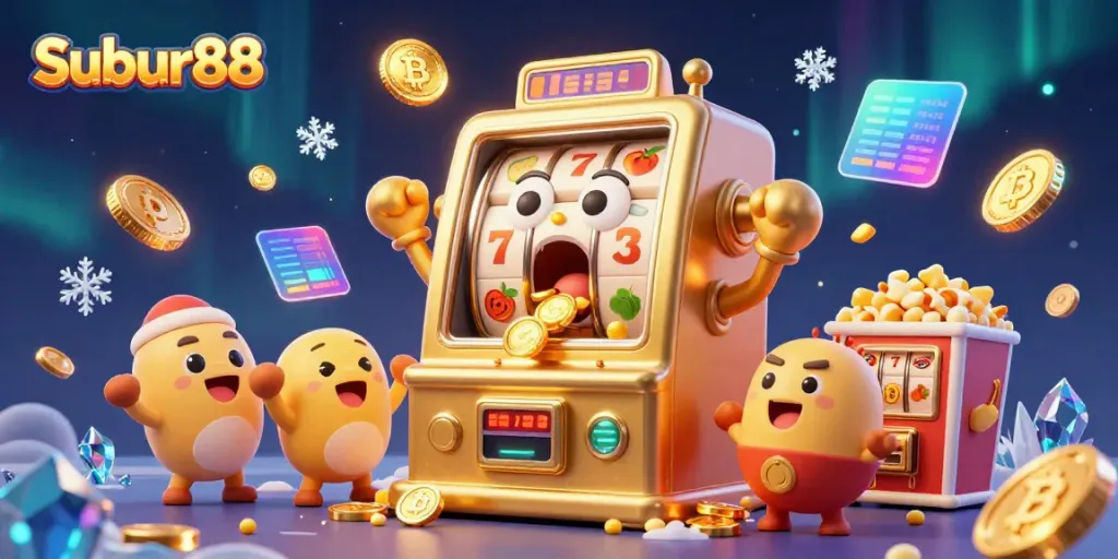 Subur88 menyajikan jackpot yang mengejutkan dari mesin slot berharga emas yang bersorak.