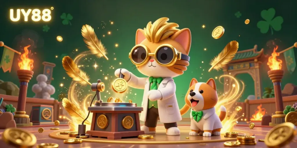 Engage with UY88's thrilling casino experience featuring animated characters and a vibrant gambling scene.