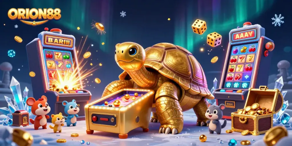 Experience thrilling slots and jackpots at ORION88 with 3D tortoise and dynamic casino elements