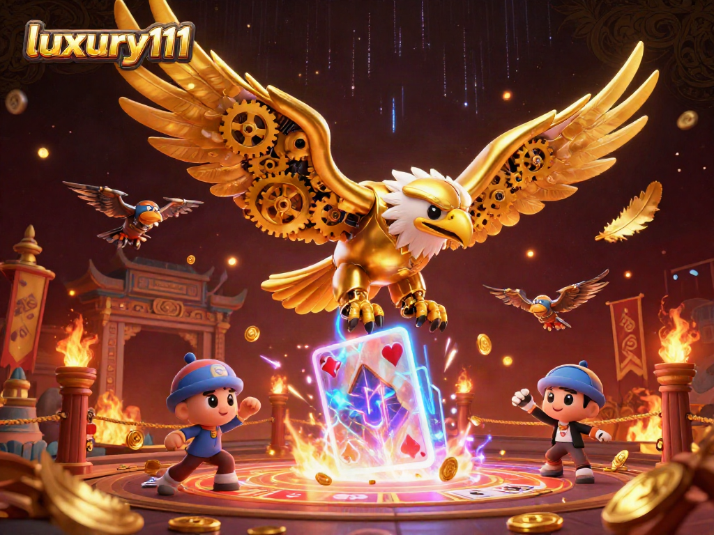 Engage with luxury111 in a vibrant, ultra-detailed 3D casino illustration showcasing dynamic characters and rich game elements.