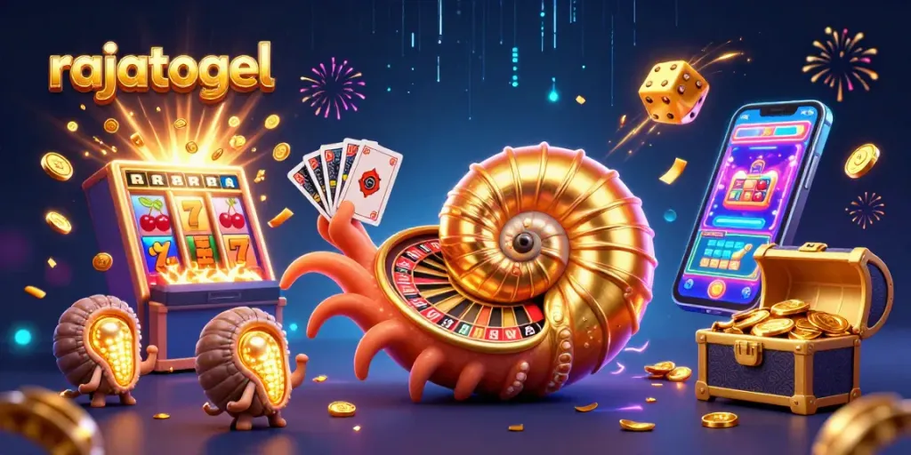 Engage with rajatogel's exciting 3D lottery and casino scene featuring a giant nautilus and jackpot symbols.