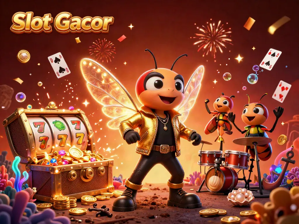 Engaging scene depicting Slot Gacor with vibrant 3D characters celebrating casino wins amidst dynamic game elements.