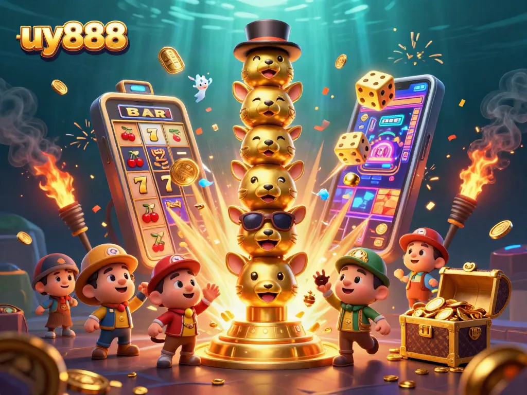 Experience vibrant gaming excitement in uy888 with a bursting jackpot and lively characters