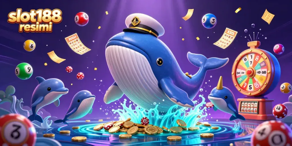 Memenangkan jackpot di slot188 resmi dengan ilustrasi 3D kucing laut dan dolfi bermain kartu poker.