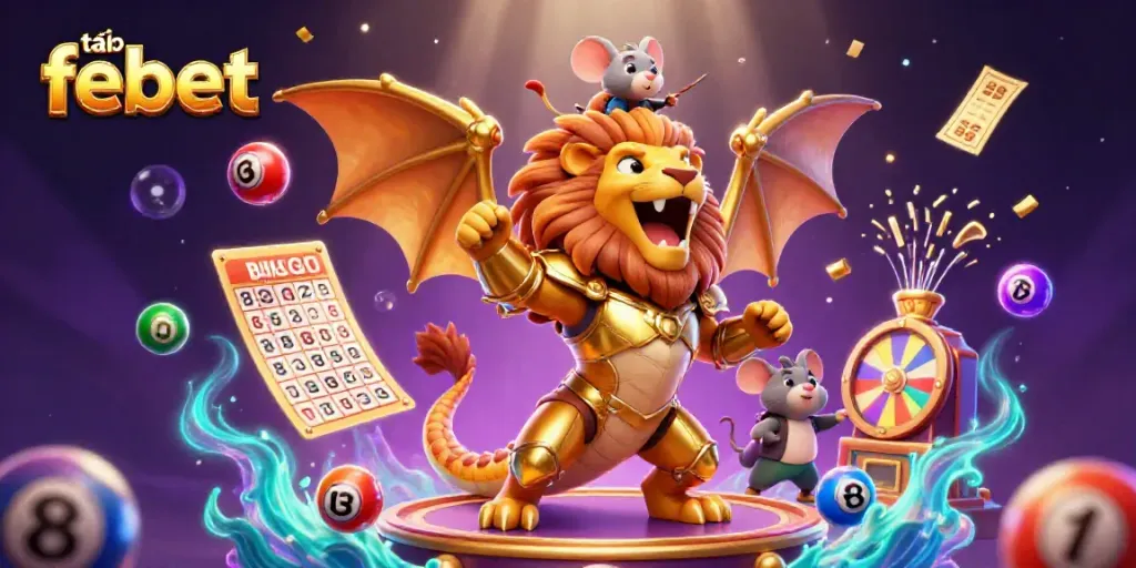 Experience the thrill of downloading the tải app febet with a dazzling 3D chimera and vibrant lottery elements.
