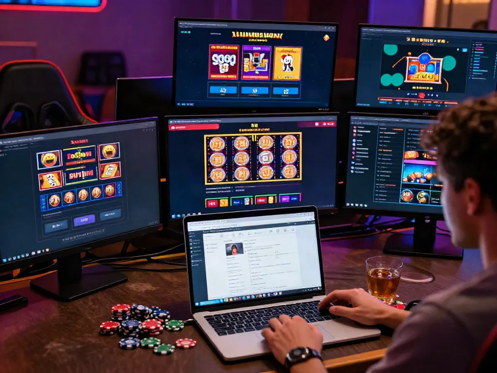 Totowin88 platform dengan pemain yang terlibat dalam permainan togel dan slot online.