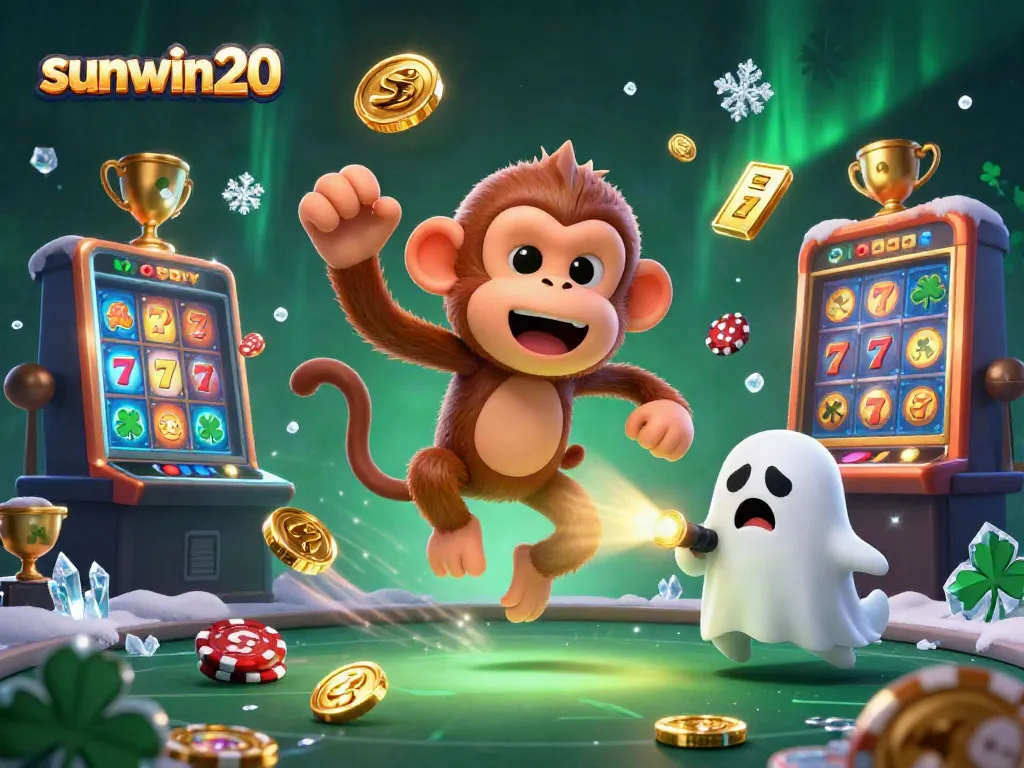 Experience the excitement of winning at sunwin20 with a lively scene featuring animated casino elements.