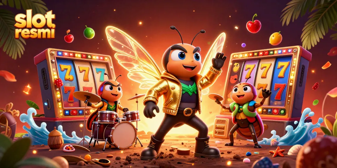 Slot resmi dengan cicada rock star dan drummer beraksi di slot mesin yang penuh warna.