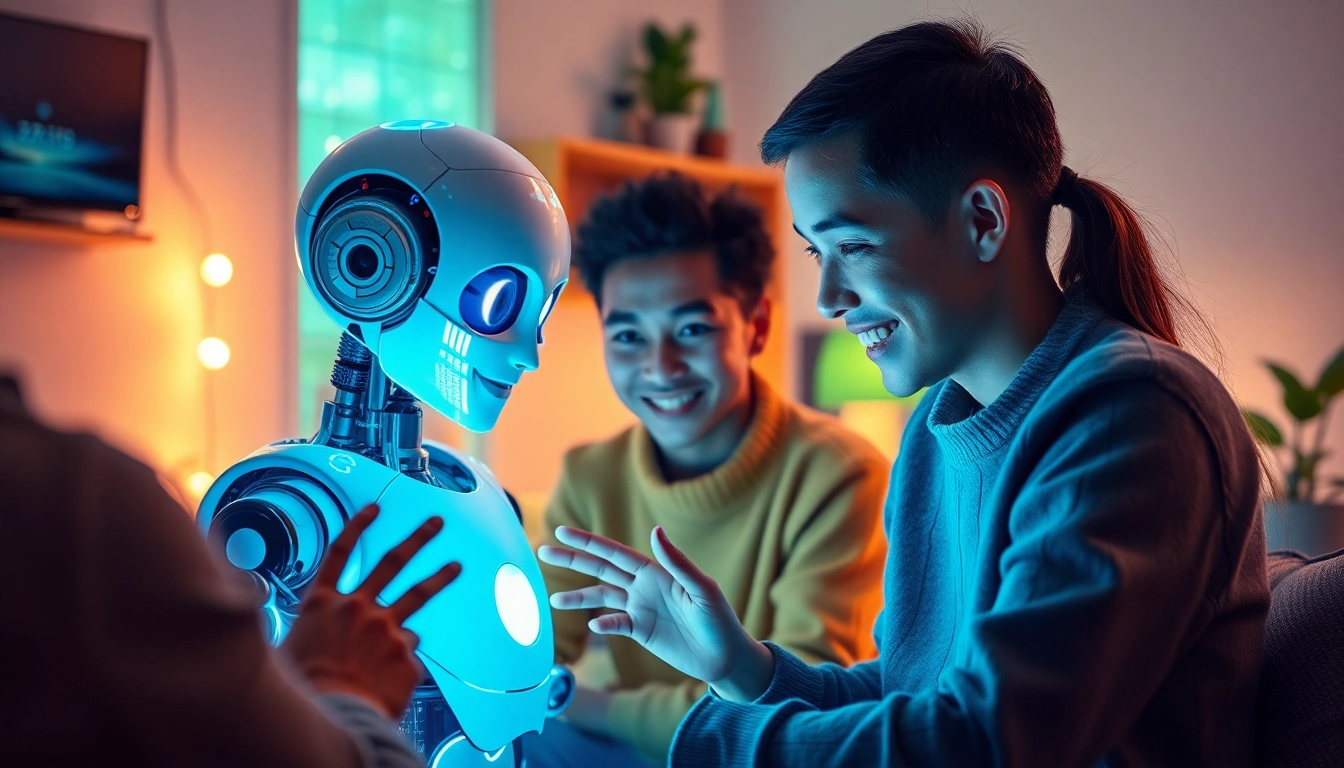 Engaging user interaction with a friendly crush ai companion in a modern digital setting.
