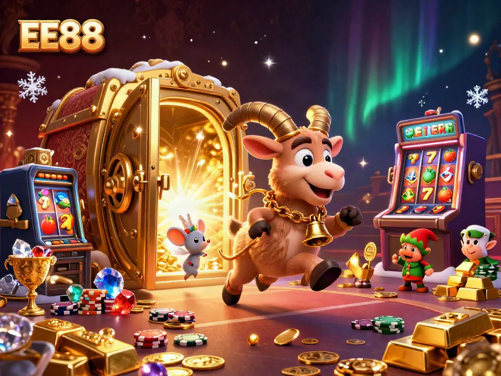 Experience the thrill of EE88 with a vibrant, animated casino scene featuring playful characters and sparkling games.
