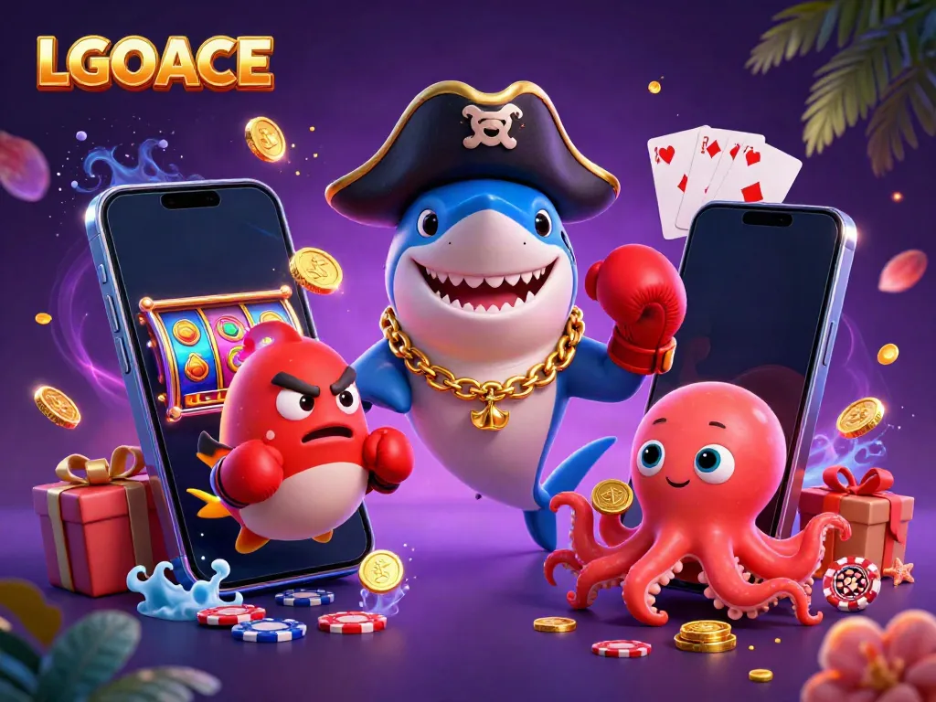 LGOACE delivers high-energy gaming illustrated with vibrant characters and casino elements.
