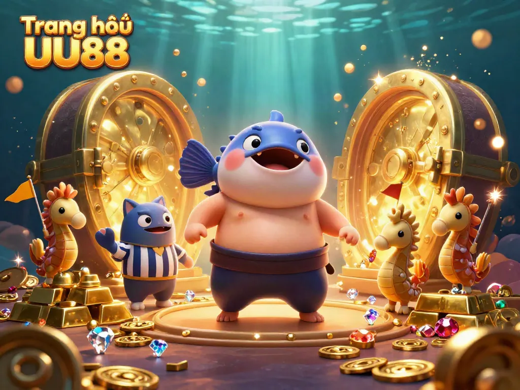 Engage with the vibrant underwater gaming scene at Trang chủ UU88, showcasing an exciting 3D illustration.