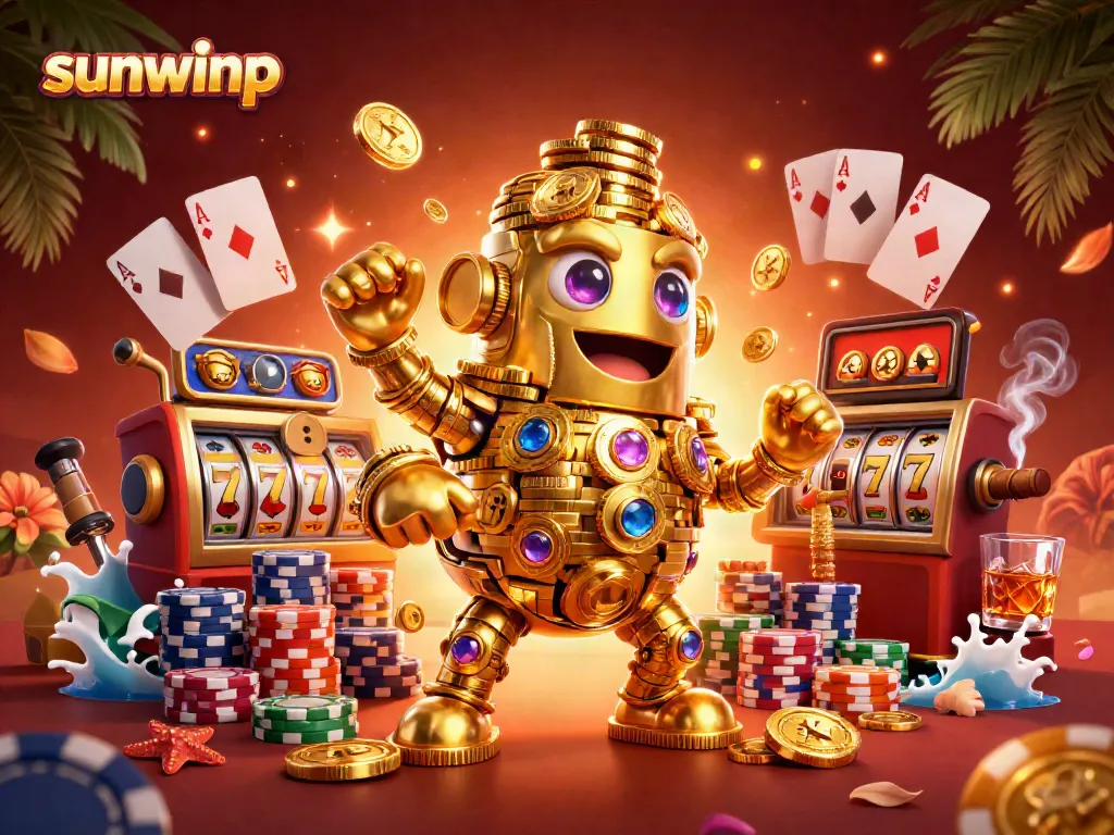 Experience slot action with the sunwinp golden golem surrounded by vibrant casino elements.