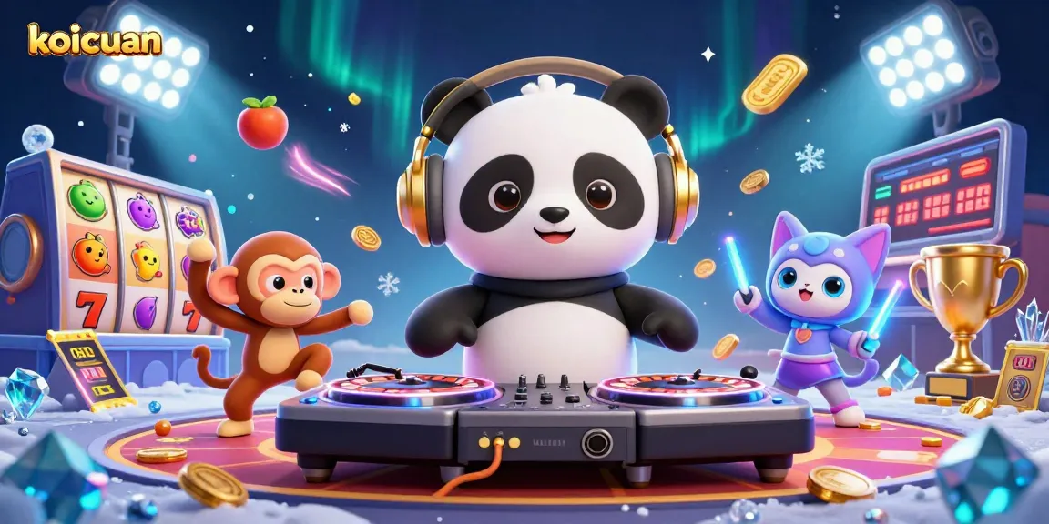 Koicuan memenangkan jackpot slot gacor dengan DJ panda, monyet breakdance, dan kucing bersinar.