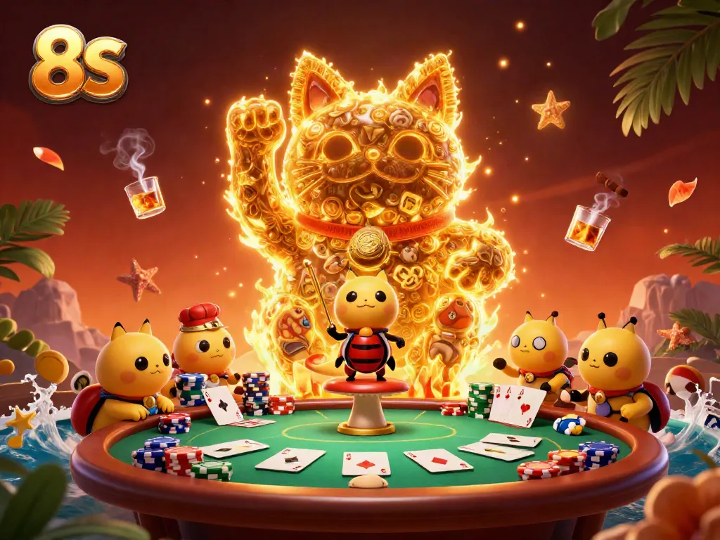 Engage with the vibrant world of 8S featuring a lucky cat and casino symbols