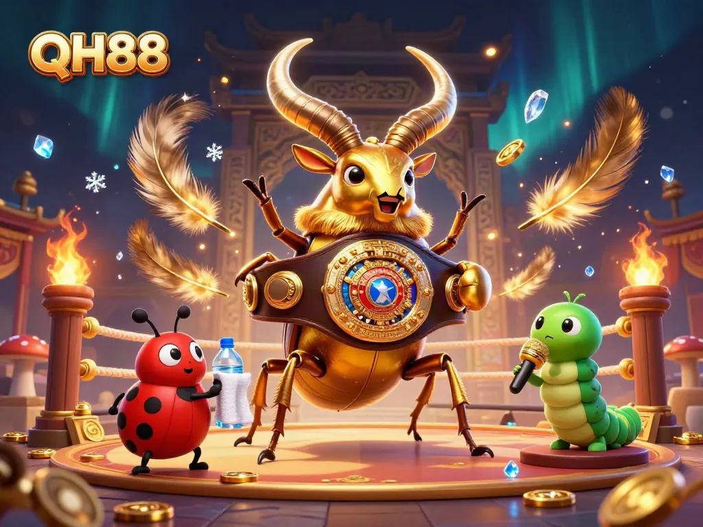 Engage in thrilling gameplay at QH88's vibrant casino arena featuring exciting characters and game elements.