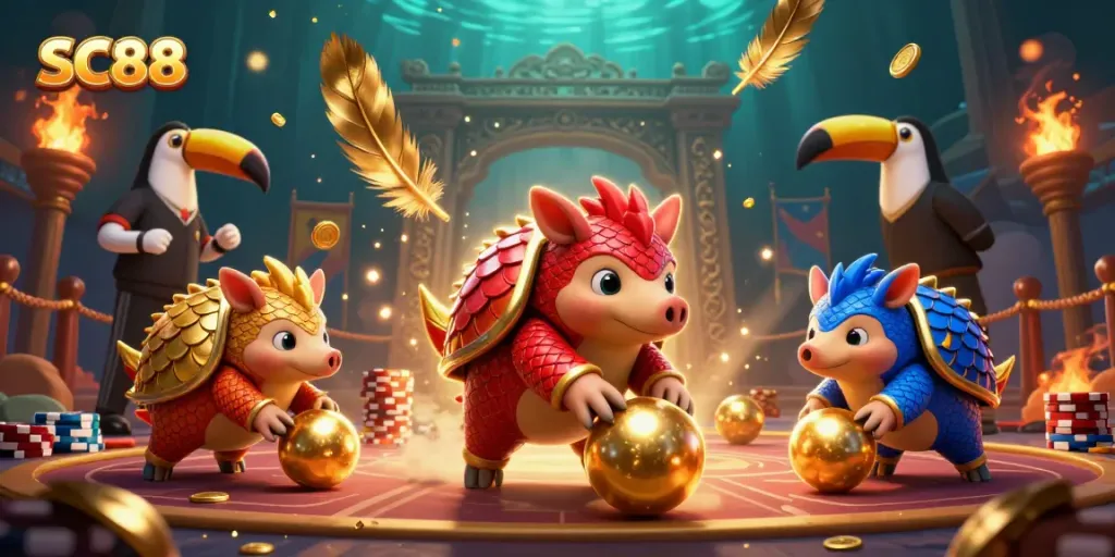 SC88 pangolins bowl through poker chips in a vibrant casino showdown