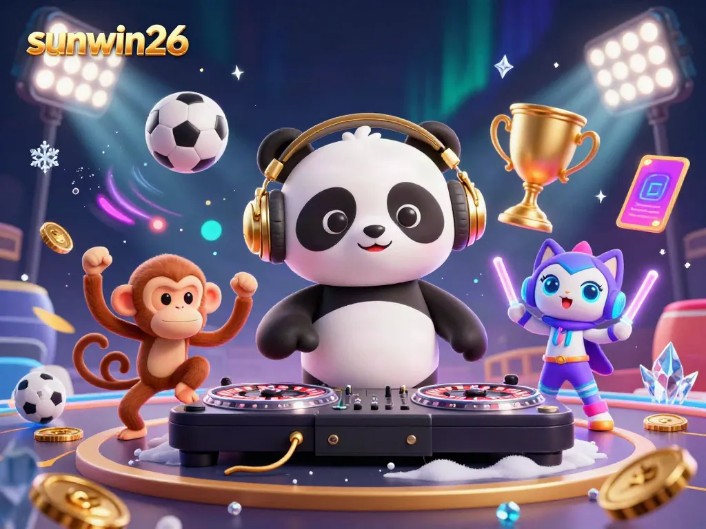Experience thrilling gameplay at sunwin26 with a vibrant casino scene featuring animated characters and dynamic sports elements.