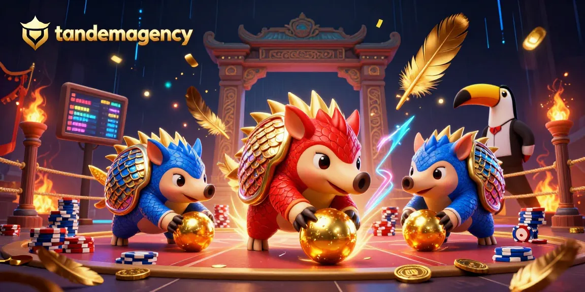 Join the thrilling action at tandemagency’s vibrant casino scene with rival pangolins and poker chips.