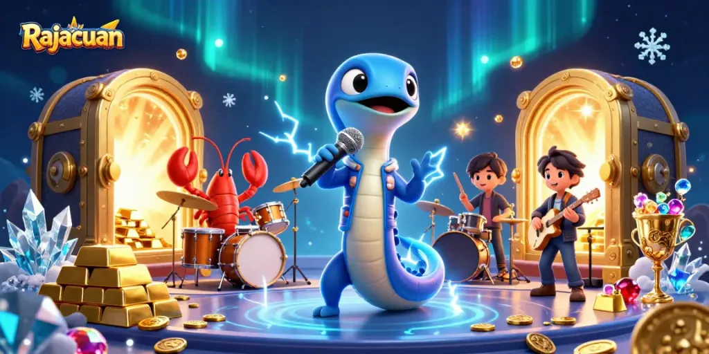 Engage with Rajacuan in this vibrant underwater casino scene featuring dynamic characters and treasures.