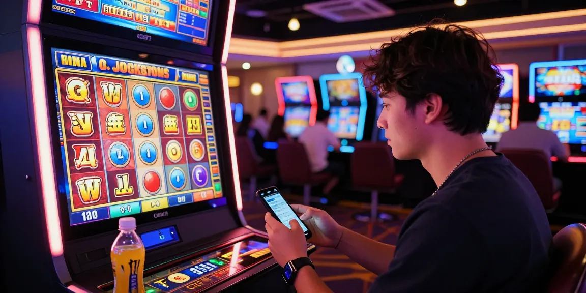 Engaged player spinning a slot gacor machine in a vibrant online casino setting.