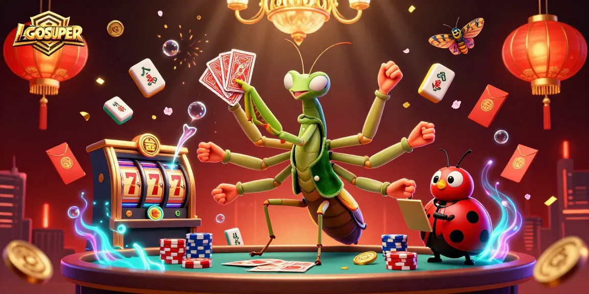 Engage with LGOSUPER excitement through a vibrant casino scene featuring lucky symbols and high-energy gameplay.